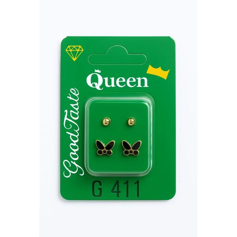 أقراط كوين الطبية - زوجان، مصنوعة من الفولاذ الجراحي المضاد للحساسية ومطلية بالذهب، آمنة - كوين