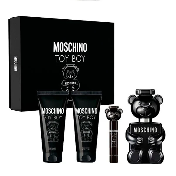 Moschino Toy Boy Men's Fragrance Gift Set: Woody Spicy Scent with 4 Pieces Including Eau de Parfum, Shower Gel, and Aftershave Balm, Ideal for Gifting - Moschino