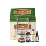 مجموعة الحماية، تتضمن 4 منتجات: عسل لتقوية المناعة 250 غرام، قطرات البروبوليس 35 مل، زيت حبة البركة 50 مل، خل طبيعي من الثوم والتفاح والزنجبيل 100 مل. يدعم المناعة، ويخفف من أعراض الإنفلونزا، ويعزز الطاقة الذهنية والبدنية من مياسم - مياسم