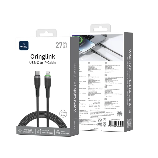 كيبل وي وو C070 اورينج لينك USB-C إلى لايتنينج 1 متر أسود، شحن سريع كيبل وي وو C070 اورينج لينك USB-C إلى لايتنينج 1 متر أسود، شحن سريع