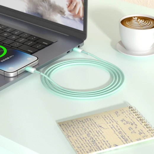 كابل وي وو C063 نيو لينك USB C إلى USB C سيليكون 1 متر أخضر للشحن السريع ونقل البيانات يدعم توصيل الطاقة 60 واط تصميم متين متوافق مع أجهزة الكمبيوتر المحمولة والهواتف الذكية - وي وُو - Image 4