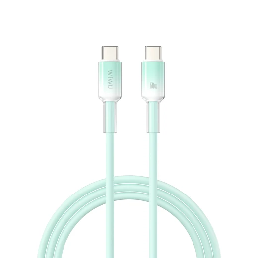 كابل وي وو C063 نيو لينك USB C إلى USB C سيليكون 1 متر أخضر للشحن السريع ونقل البيانات يدعم توصيل الطاقة 60 واط تصميم متين متوافق مع أجهزة الكمبيوتر المحمولة والهواتف الذكية - وي وُو - Image 2