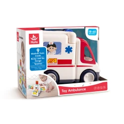 Hola Smily Play Beige Ambulance Toy with Flashing Lights, Realistic Siren Sounds, and Opening Doors for Kids18+ M Battery Operated Play Vehicle