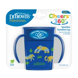 Dr. Brown's Smooth Wall Cheers 360 Cup w/ Handles, 7 oz/200 ml, Blue (6m+), 1-Pack