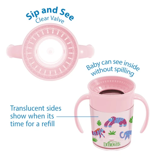 Dr.Brown's Smooth Wall Cheers 360 Cup w/ Handles, 7 oz/200 ml, Pink (6m+), 1-Pack - Dr. Brown's - Image 5
