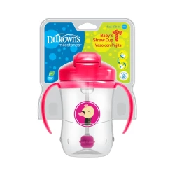 Dr. Brown's 9 oz/270 ml Baby's First Straw Cup w/ Handles - Pink Deco (6m+), 1-Pack