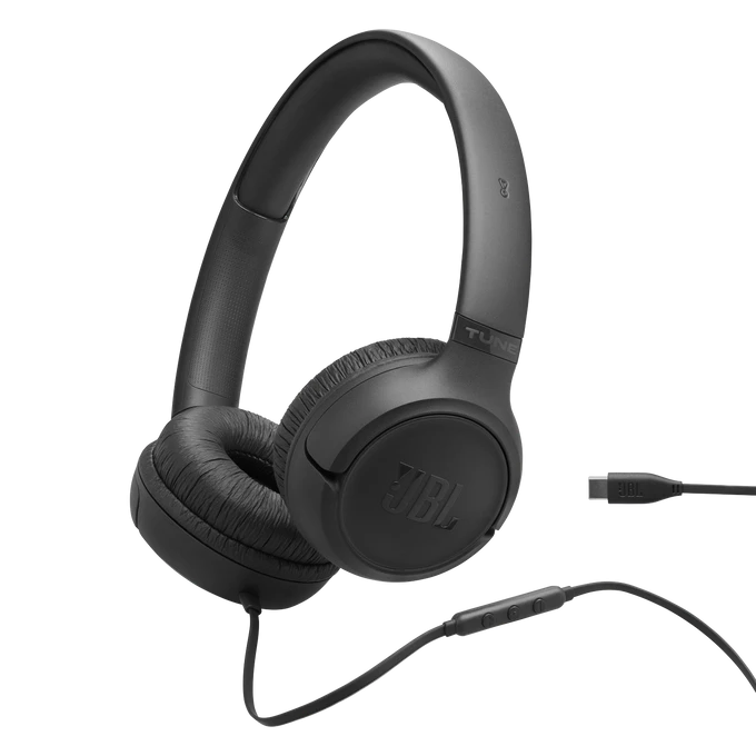 سماعات أذن JBL Tune 530C فوق الأذن، سلكية بمنفذ USB-C، صوت بيور باس، أسود