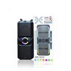 مكبر صوت بلوتوث 12 بوصة بقدرة 200 وات مع صوت HIFI Bass ومصابيح RGB وميكروفونات لاسلكية مزدوجة وبطارية 6000 مللي أمبير في الساعة - موديل ABS-12202