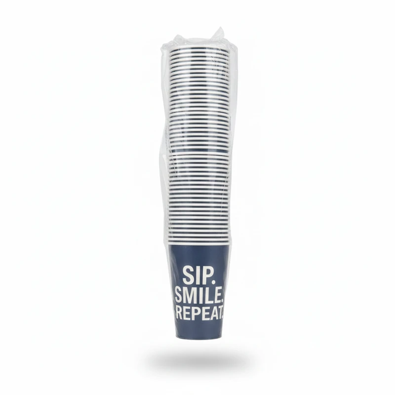 أكواب ورقية "SIP. SMILE. REPEAT." سعة 12 أونصة – طقم 50 قطعة بتصميم عصري ملهم – مثالية للقهوة المختصة والمشروبات الساخنة والباردة - مروة