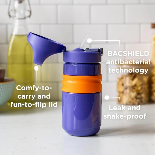 Tommee Tippee Superstar Flip Top Sportee Cup, 18m+ Toddler Drinking Trainer Bottle, Leak and Shake Proof, Hygienic Antibacterial Spout, Bite Resistant, 500ml, Purple - Tommee Tippee - Image 5