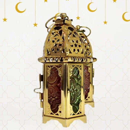 فانوس رمضان ذهبي على الطراز المغربي، 16x8.5x8.5 سم، ديكور منزلي احتفالي - متجر وتين - Image 5