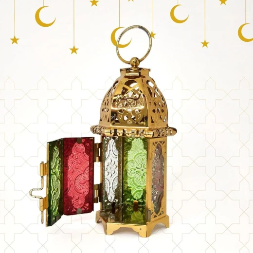 فانوس رمضان ذهبي على الطراز المغربي، 16x8.5x8.5 سم، ديكور منزلي احتفالي - متجر وتين - Image 7