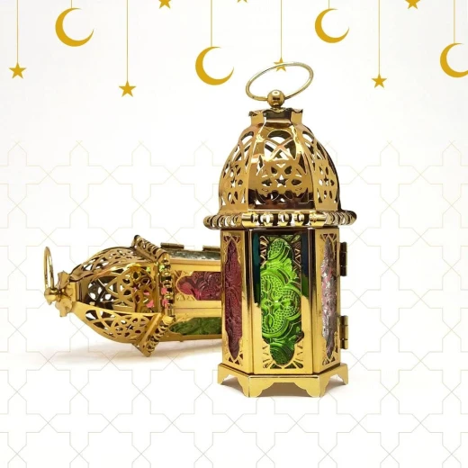 فانوس رمضان ذهبي على الطراز المغربي، 16x8.5x8.5 سم، ديكور منزلي احتفالي - متجر وتين - Image 4