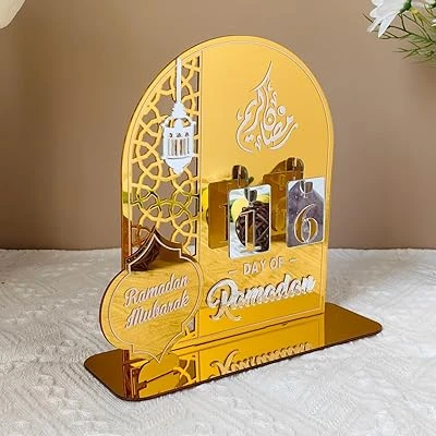 تقويم  لعد التنازلي لرمضان وعيد مبارك، ذهبي، أكريليك، ديكور للطاولة - متجر وتين - Image 2