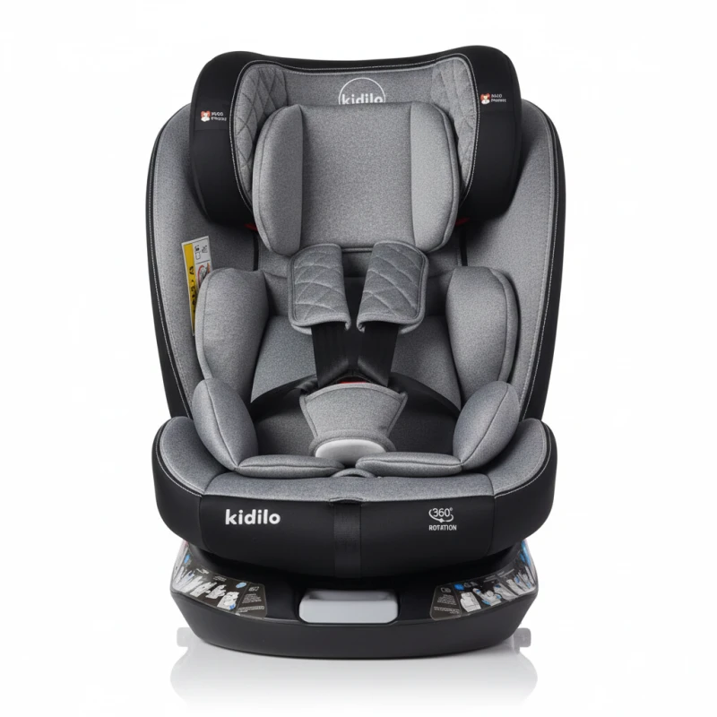 مقعد سيارة كيديلو G-406 دوار 360 درجة للأطفال من عمر 0-12 سنة (0-36 كجم) مع نظام ISOFIX، مسند رأس قابل للتعديل وإمكانية الإمالة - لون كاكي - كيديلو