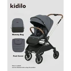 Kidilo D900 Baby Stroller Set with Mommy Bag, Foot Cover, and 2-in-1 Design Khaki Color