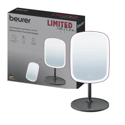 Beurer BS 47 LE4 Illuminated Cosmetic Mirror 5x Magnification LED Lighting Rechargeable for Travel and Home Use Dual Sided 1x and 5x Magnification