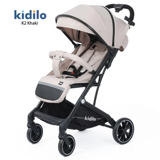 Kidilo K12 Khaki Stroller Lightweight Easy Fold Design for Babies Toddlers 0-36 Months Compact Portable Travel System with Sunshade and 5-Point Harness