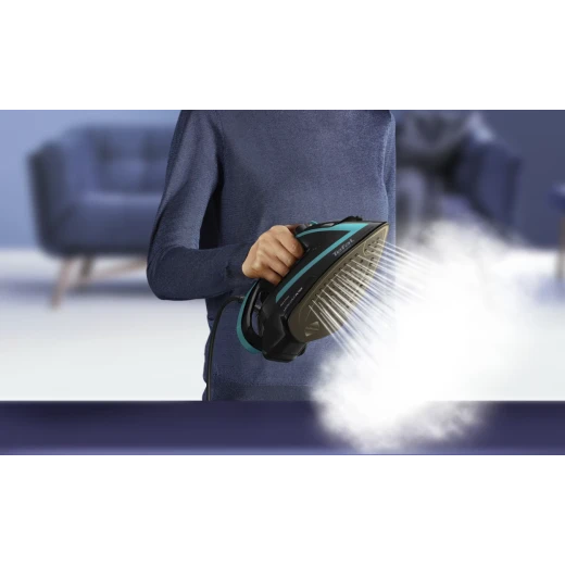 مكواة بخار تيفال بيورجليس FV8066 قوة 3000 واط تصميم أسود وأزرق ميزة مضادة للتنقيط والتنظيف الذاتي لكي فعال - Image 8