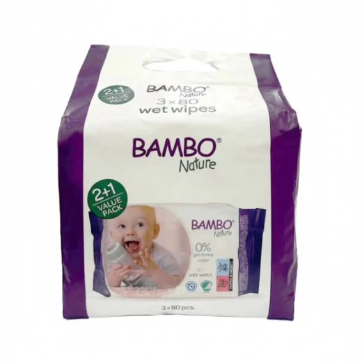 Bambo Nature Baby Wipes 3 x 80 Count Sensitive Skin Hypoallergenic - Bambo Nature - Image 4