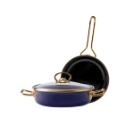 Karaca Piraye Enamel 2 Piece Pan Set Navy Blue Gold Non-Stick Cookware - karaca
