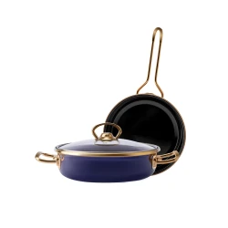 Karaca Piraye Enamel 2 Piece Pan Set Navy Blue Gold Non-Stick Cookware