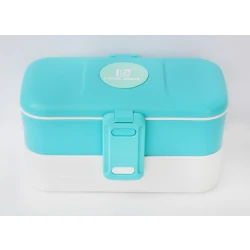 Look Back Two Tier Stackable Lunch Box Blue Leak Proof FDA Approved 5 Cups Capacity