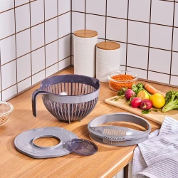 طقم أوعية خلط 3 في 1 من كاراجا مع غطاء ومنخل وميزان مدمج، آمنة للاستخدام في غسالة الأطباق، لون رمادي، مجموعة 3 قطع لتحضير المطبخ والخبز