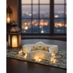 مضيف تقديم 26 سم على شكل نجمة مزخرف بطابع رمضاني أنيق – مثالي لتقديم الحلويات والتمر، قطعة ديكور تضيف جو روحاني مميز خلال شهر رمضان والمناسبات الدينية - دمية رمضان