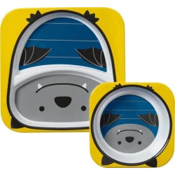 Skip Hop Zoo Bat Melamine Plate and Bowl Set, Durable, Dishwasher Safe