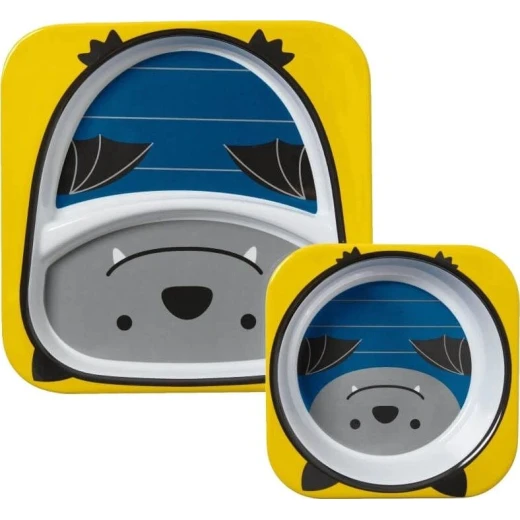 Skip Hop Zoo Bat Melamine Plate and Bowl Set, Durable, Dishwasher Safe
