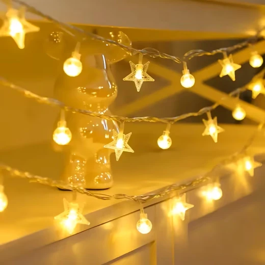 أضواء سلسلة LED على شكل أقمار ونجوم - تعمل بالبطارية، 20 مصباح LED، 3متر، وظيفة تشغيل/إيقاف - ك ستور - Image 3