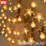 أضواء سلسلة LED على شكل أقمار ونجوم - تعمل بالبطارية، 20 مصباح LED، 3متر، وظيفة تشغيل/إيقاف - ك ستور