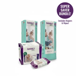 Bambo Nature Size 6 Diapers (80ct) & Sensitive Baby Wipes (240ct) Bundle | Eco-Friendly, Hypoallergenic, Chlorine-Free for Toddlers 16+ kg