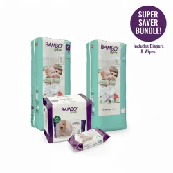 Bambo Nature Size 4 Diapers (96ct) & Sensitive Baby Wipes (240ct) Bundle | Eco-Friendly, Hypoallergenic, Chlorine-Free for Babies 7-14 kg