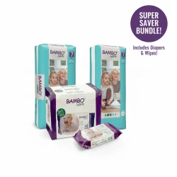 Bambo Nature Size 7 Diapers (80ct) & Sensitive Baby Wipes (240ct) Bundle | Eco-Friendly, Hypoallergenic, Chlorine-Free for Toddlers 18+ kg
