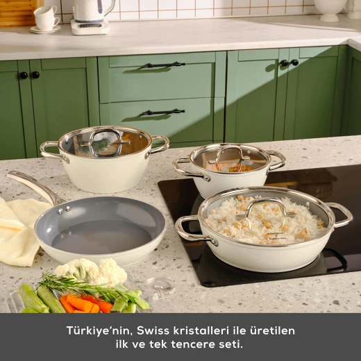 Karaca X Refika Birgül Swiss Crystal Creamy 18 cm Milk Pan: Nonstick Coating, Durable Design, Perfect for Creamy Sauces and Heating Milk, Dishwasher Safe - karaca - Image 3