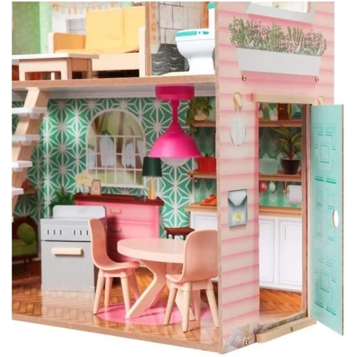 بيت دمى خشبي من KidKraft Dottie، 3 طوابق، 12 ملحق، وردي/أخضر - Image 5