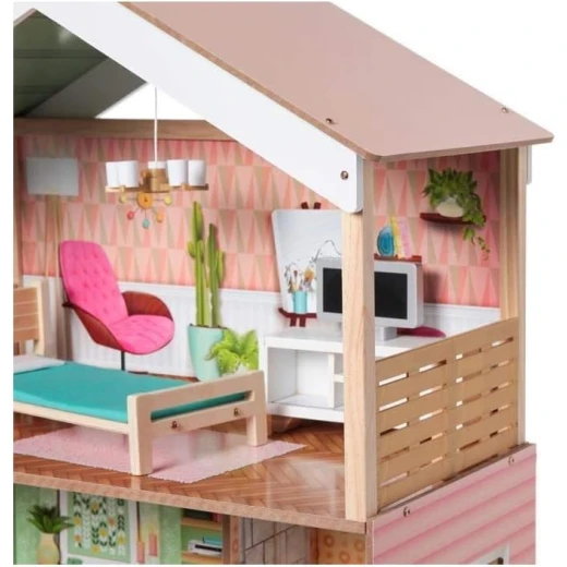 بيت دمى خشبي من KidKraft Dottie، 3 طوابق، 12 ملحق، وردي/أخضر - Image 4