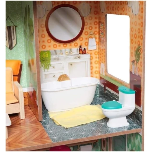بيت دمى خشبي من KidKraft Dottie، 3 طوابق، 12 ملحق، وردي/أخضر - Image 3