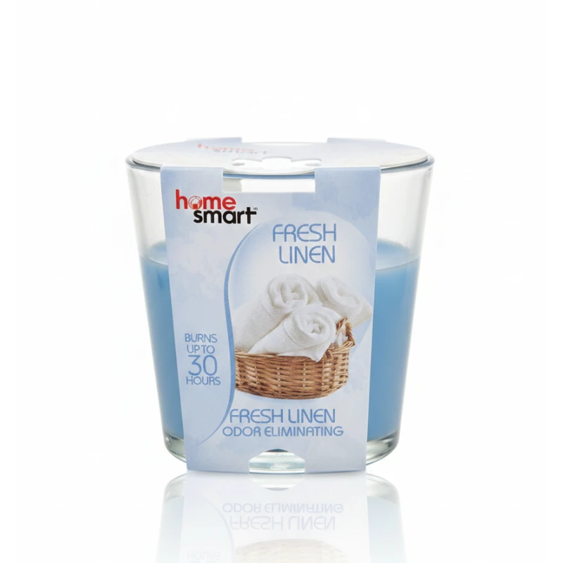 Home Smart Fresh Linen Scented Candle – 90g Glass Jar – Odor Eliminating Technology – 30-Hour Burn Time – Clean & Crisp Laundry Scent - Home Smart