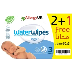 WaterWipes Baby Wipes Sensitive Newborn Skin 3 packs x 60 wipes (17.8 x 16.8 cm)