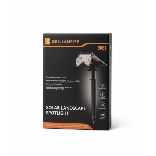 Brillanfire Solar Landscape Spotlight 2-Piece Set – High-Brightness Outdoor Solar Lights – 2 Installation Methods – IP65 Waterproof & Automatic On/Off