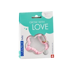 Curaprox Baby Waking Senses Teething Ring Pink 1 Piece For 0-6 Months Soothes Gums and Promotes Oral Health Ergonomic Design BPA Free Made in Switzerland