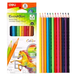 Deli Enovation Wood Free Colored Pencils Set of 12 Vibrant Colors for School and Art
