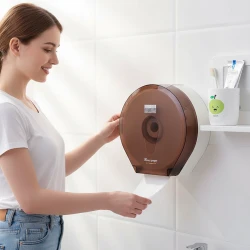 Wall-Mounted Large Roll Tissue Dispenser – No-Drill Installation, Opaque Plastic Design with Bottom-Opening Tray