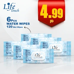 Life Touch Pure Water Wet Wipes (99.9% Pure Water), Alcohol-Free & pH 5.5 Balanced Hypoallergenic Wipes, Value Pack of 120 Sheets for Sensitive Skin and Daily Care x 6 pcs