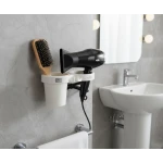 Takoo Multifunction Wall-Mounted Hair Dryer Rack – ABS Space-Saving Organizer with Accessory Compartment & Cable Management - Lolo shop home