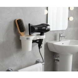 Takoo Multifunction Wall-Mounted Hair Dryer Rack – ABS Space-Saving Organizer with Accessory Compartment & Cable Management
