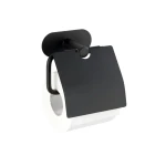 Wenko Orea Turbo-Loc Toilet Paper Holder with Cover - Stainless Steel - Black Matt (No Drilling) - Wenko